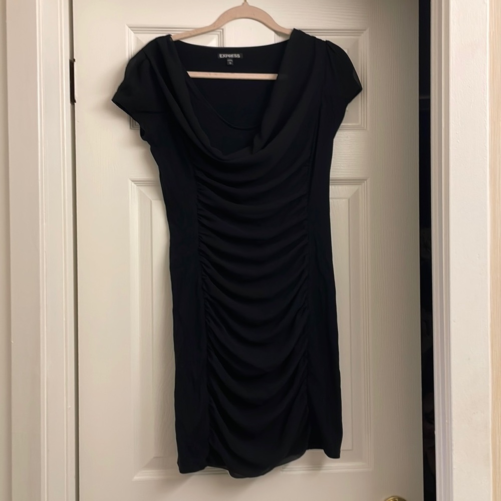 Express Small Bodycon Black Dress with Ruching Detail